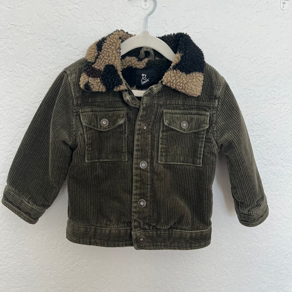 Art Class Toddler Olive Corduroy Sherpa Plaid Jacket 2T